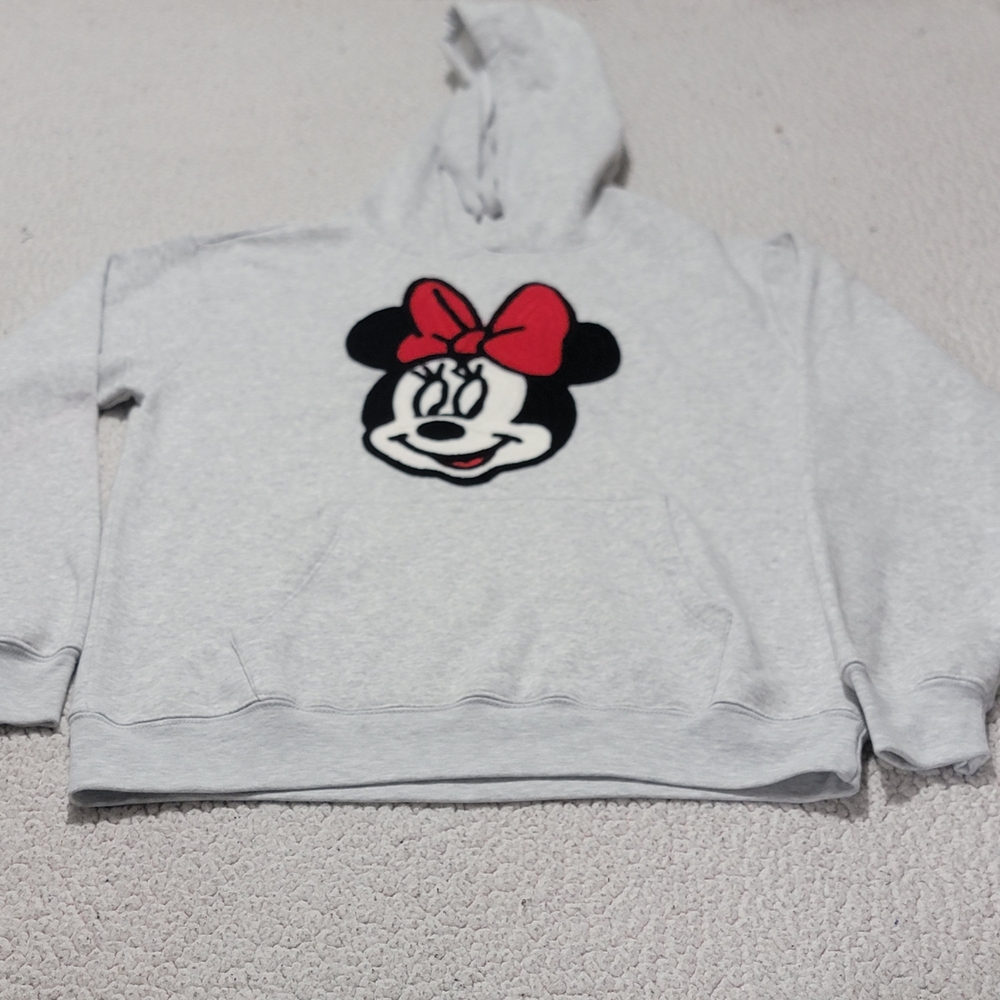 Disney • Heather Gray Minnie Mouse Embroidered Face Hooded Sweatshirt - Picture 6 of 6